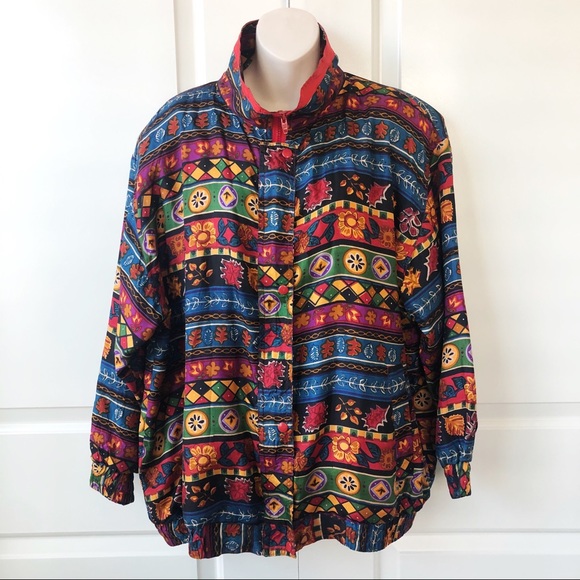 VTG Details Sportswear Jacket Silk Floral - Picture 1 of 8